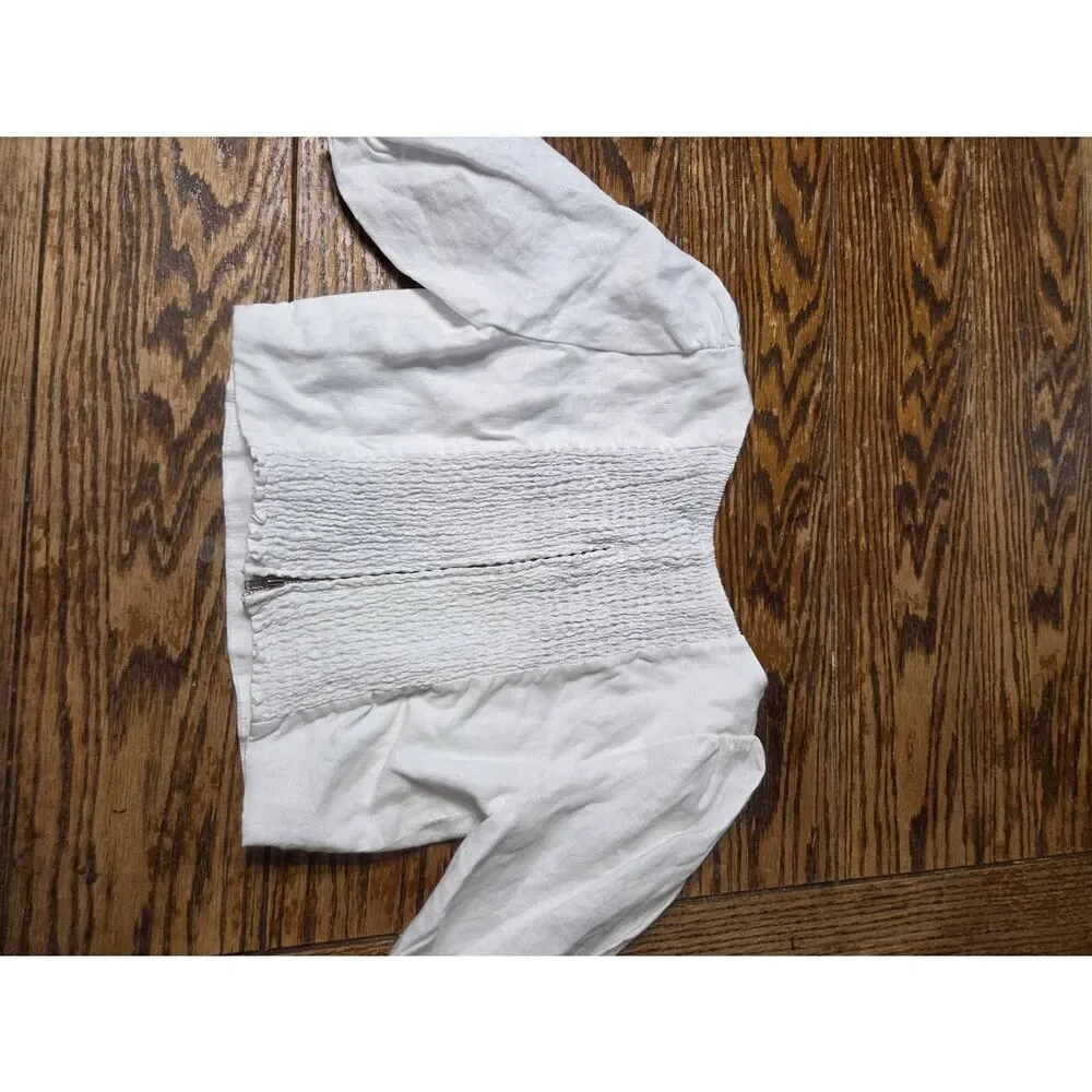 Reformation White Linen Puff Sleeve  Square Neckline Top Sz 4